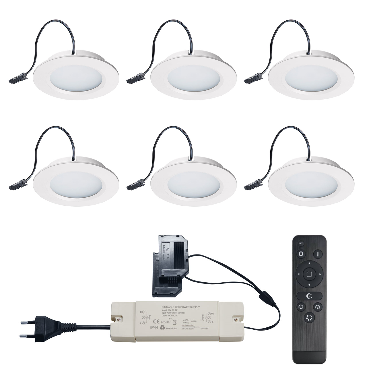 Kit de spots LED encastrables à télécommande Modena Blanc 3W dimmables  IP44, 1 à 12 pièces 
